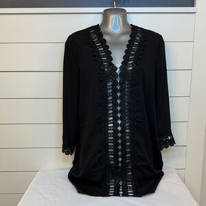 Women’s Sheer Black Lace Trim Swim Coverup